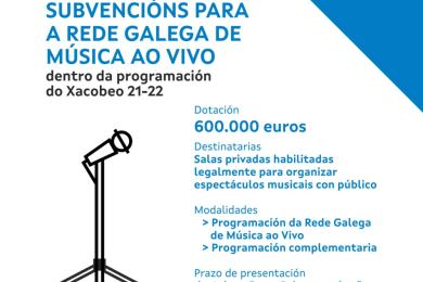 A Xunta convoca unha nova liña de axudas ás salas de concertos dotada con 600.000 euros para reactivar a Rede Galega de Música ao Vivo