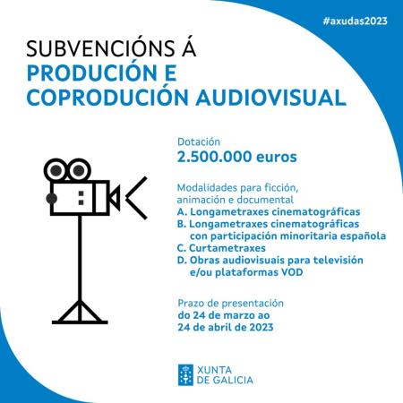 A Xunta inviste 2,5 millóns de euros na produción galega de longametraxes, series e curtas a través da súa connvocatoria anual de subvencións