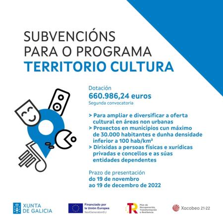 A Xunta abre a segunda convocatoria do programa 'Territorio Cultura', que eleva a preto de 1,3 millóns de euros o investimento na dinamización do rural galego