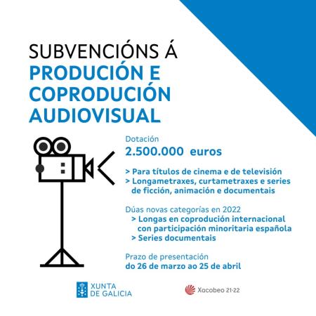 A Xunta inviste 2,5 millóns de euros na convocatoria anual de axudas ás novas producións e coproducións audiovisuais